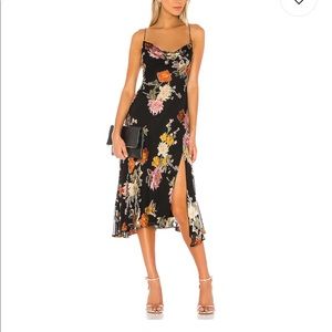 ASTR Gaia floral cowl neck midi satin slip dress